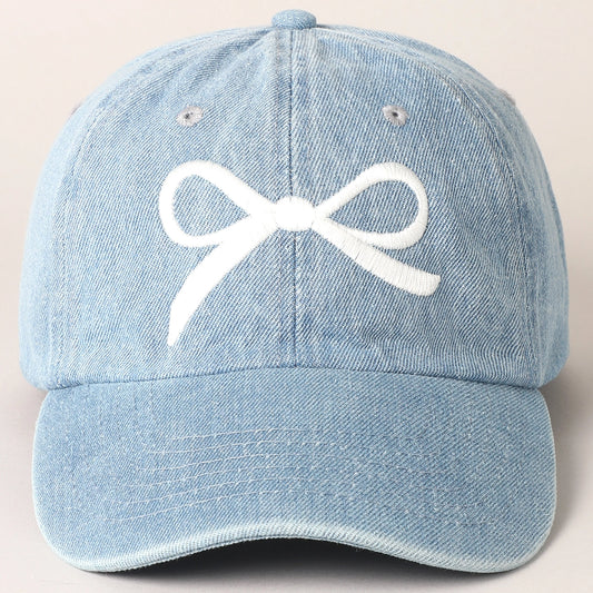 Bow Embroidered Denim Cap