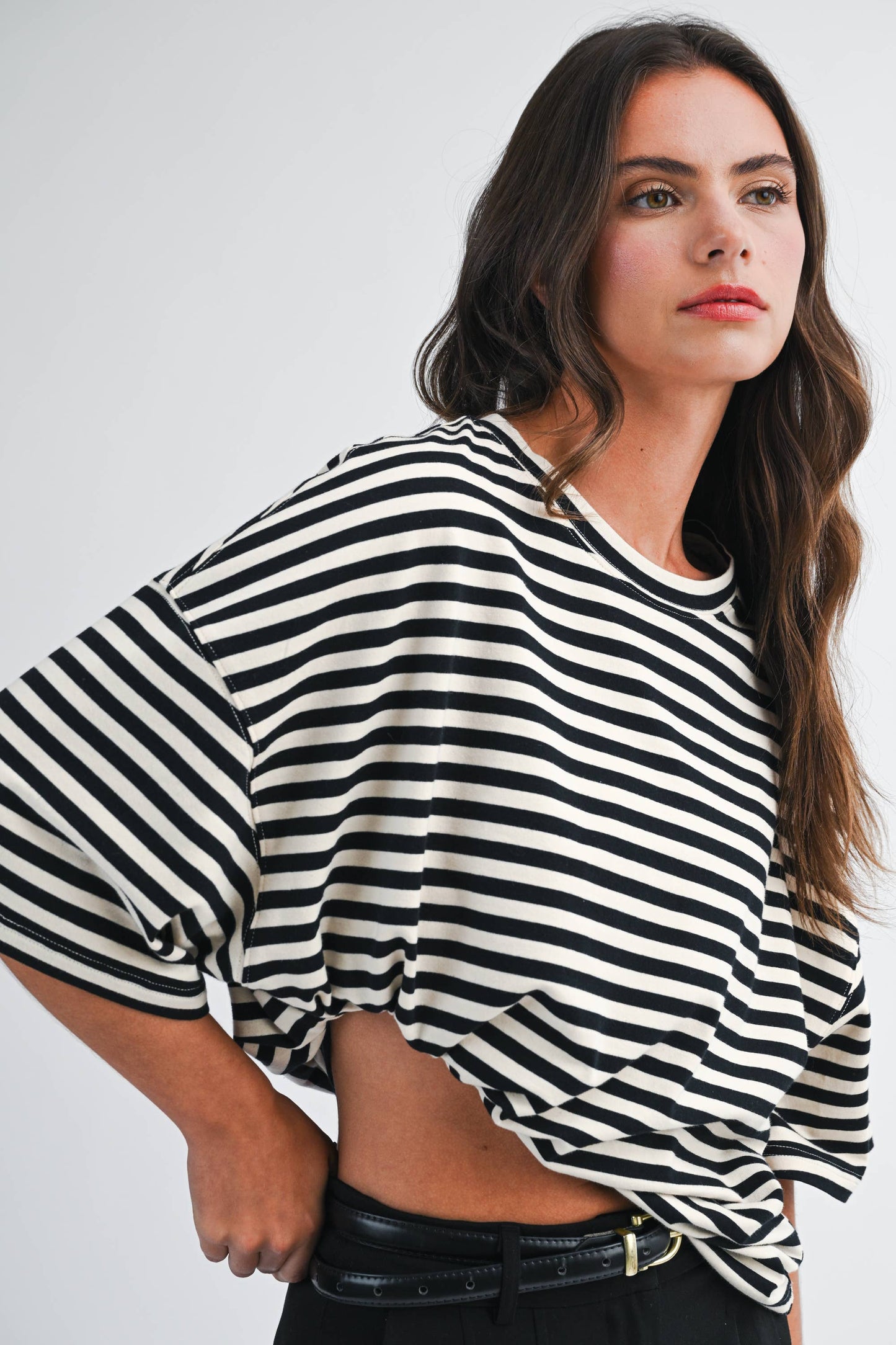 Oversized Stripe Boyfriend Tee I Gray