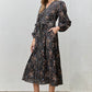 Printed Floral V-Neck Midi Dress