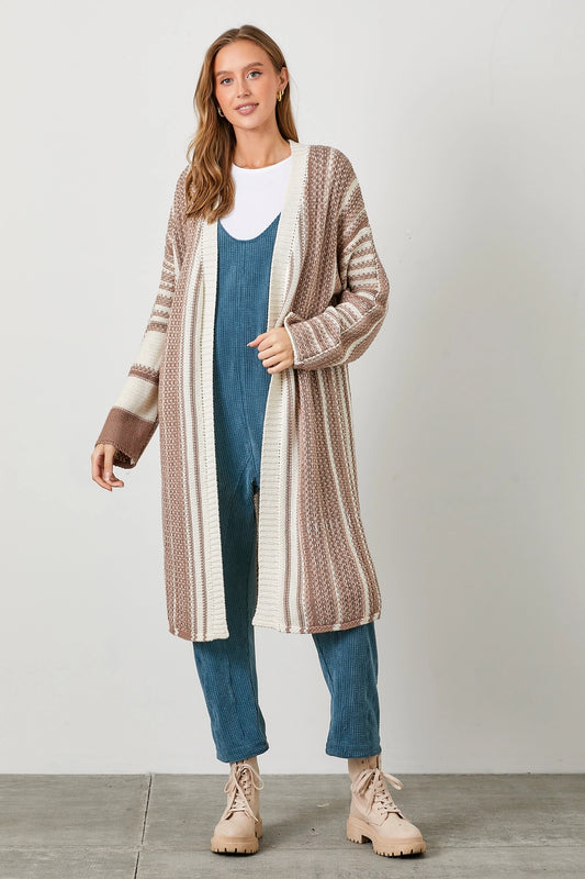 Mixed Stripe Long Sweater Cardigan