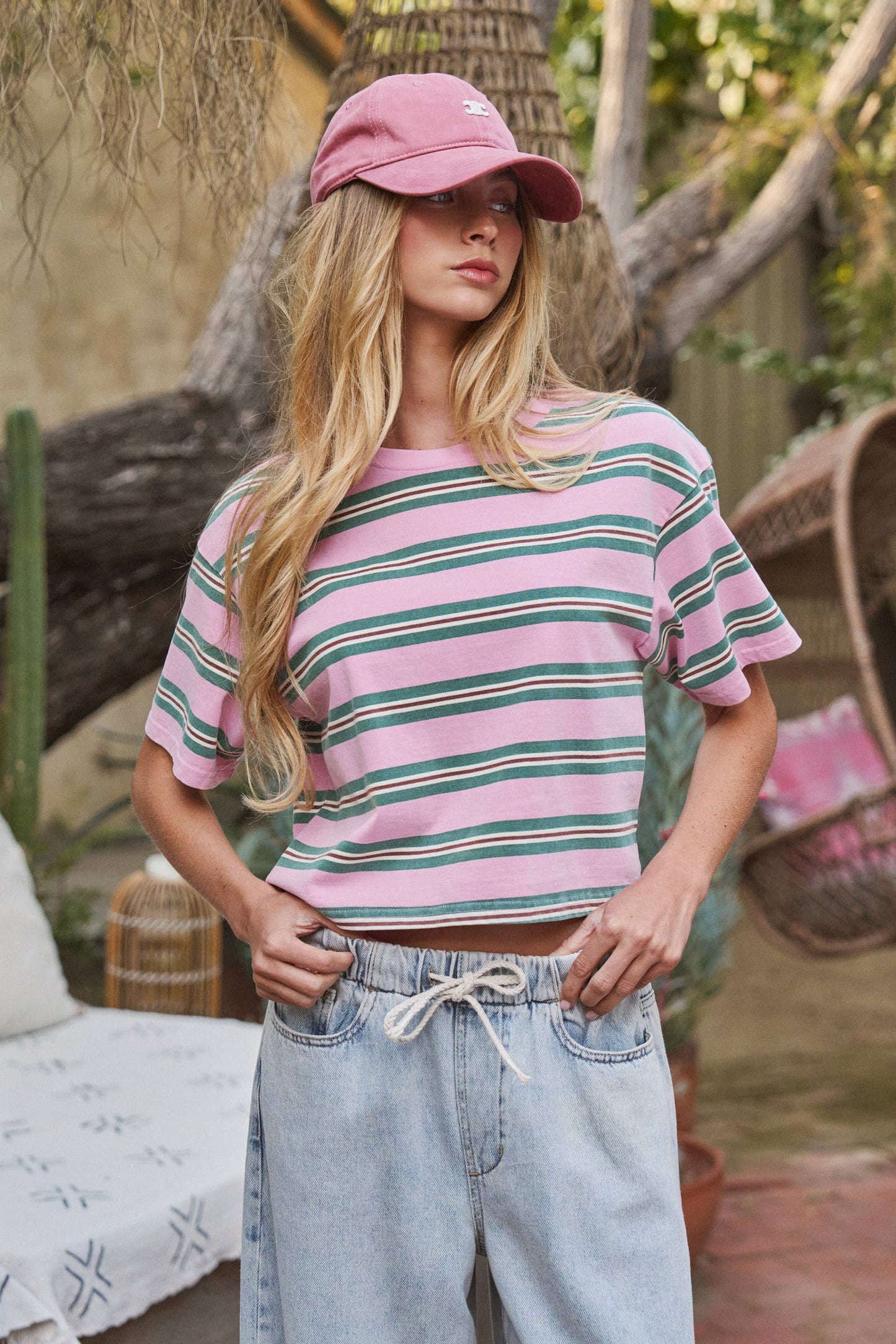 Vintage Washed Striped Cotton Tee