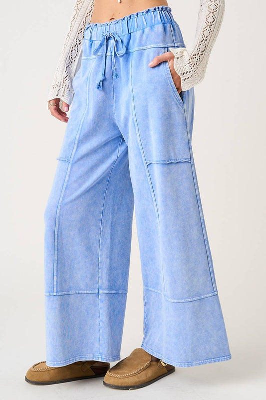 Mineral Wash Seam Detail Pants I Peri Blue