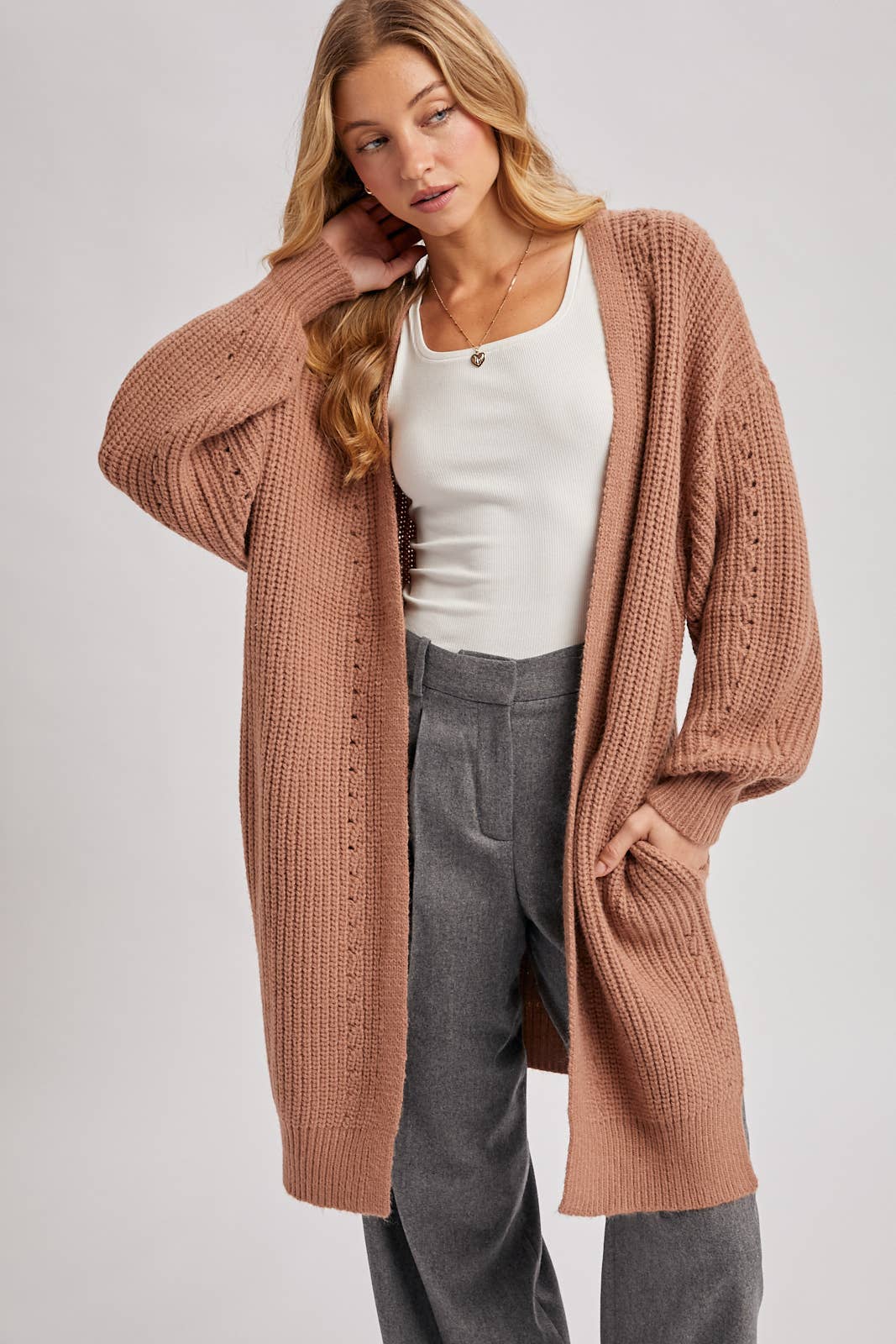 Longline Sweater Knit Cardigan – Hot Pink