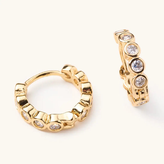 Celia Circle Gem Huggies I Gold
