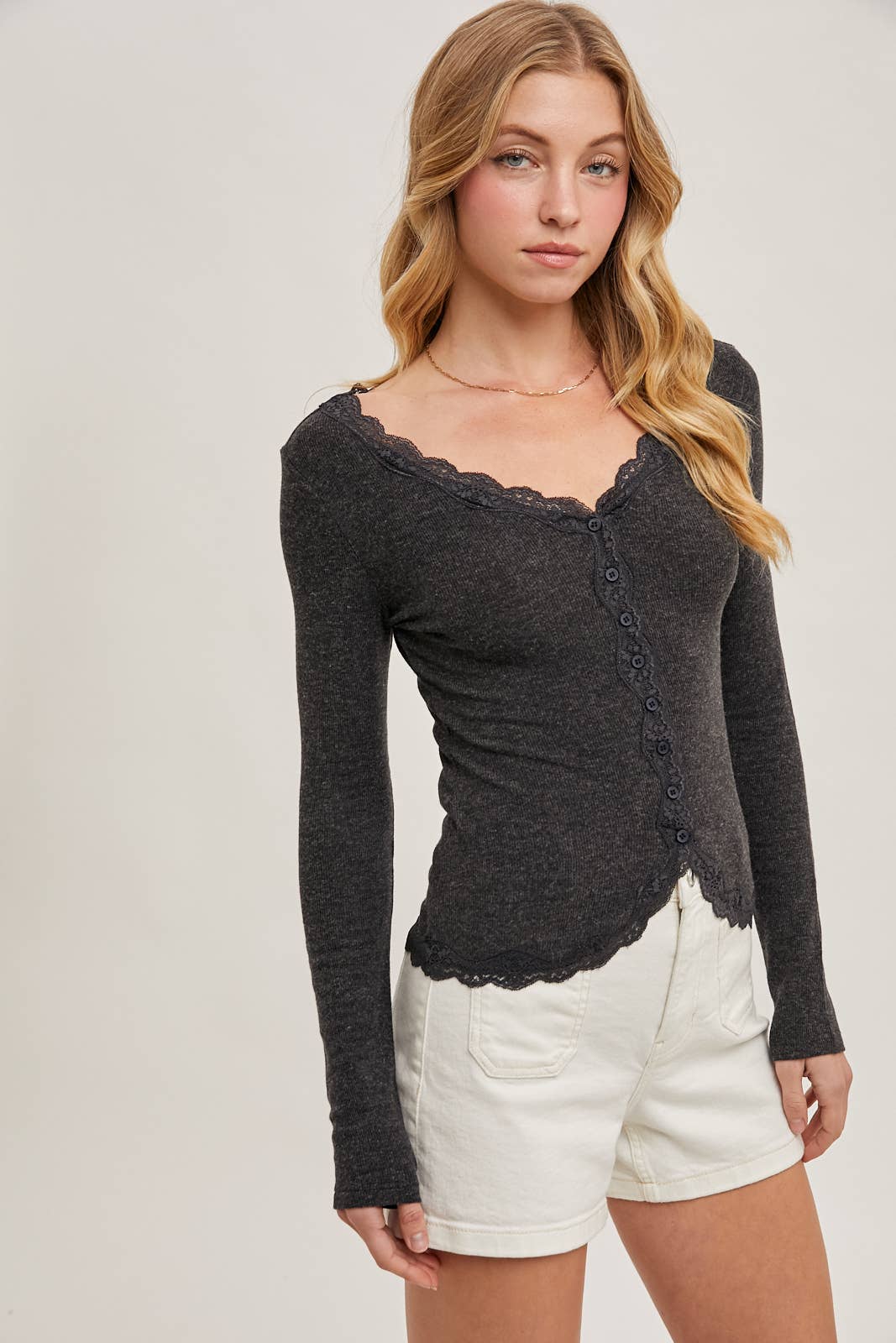 Lace Trim Knit Cardigan Top