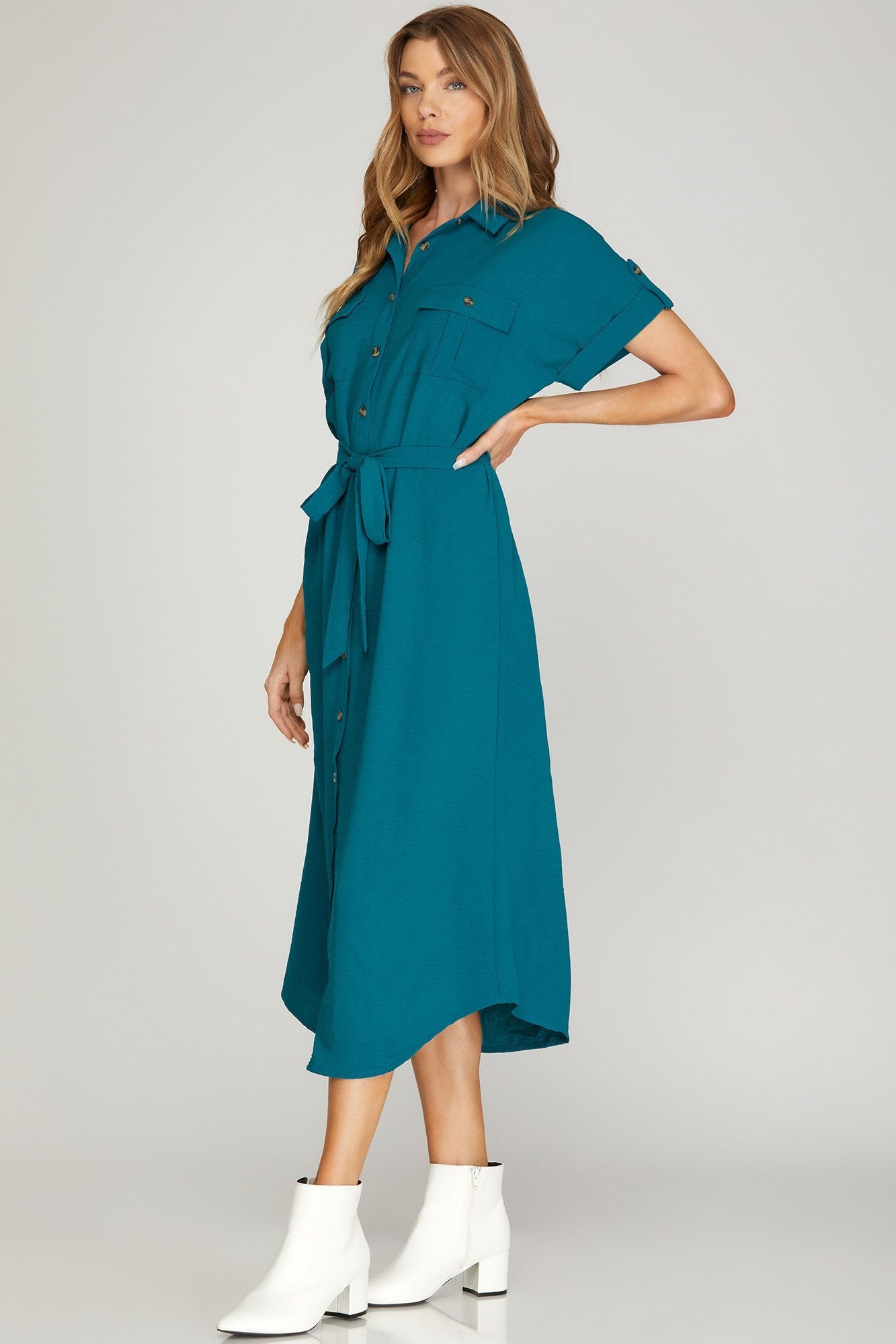 Folded Drop Shoulder Midi Dress
