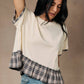 Contrast Plaid Peplum Top