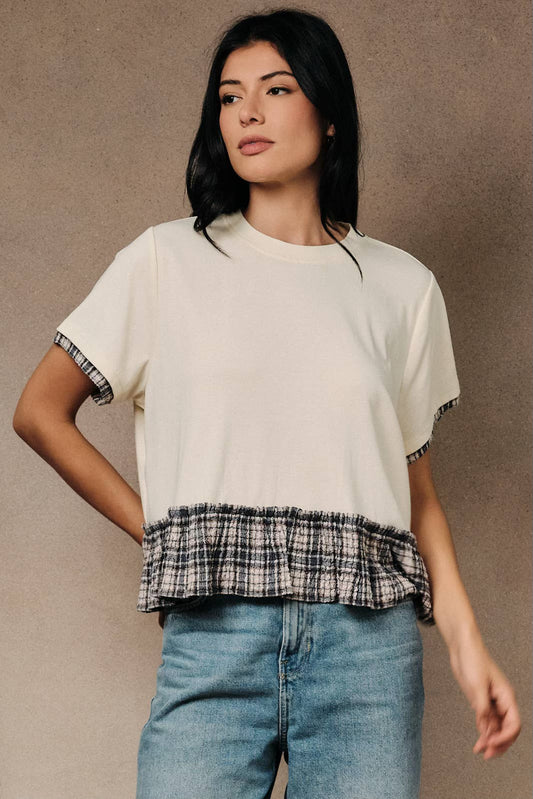 Contrast Plaid Peplum Top