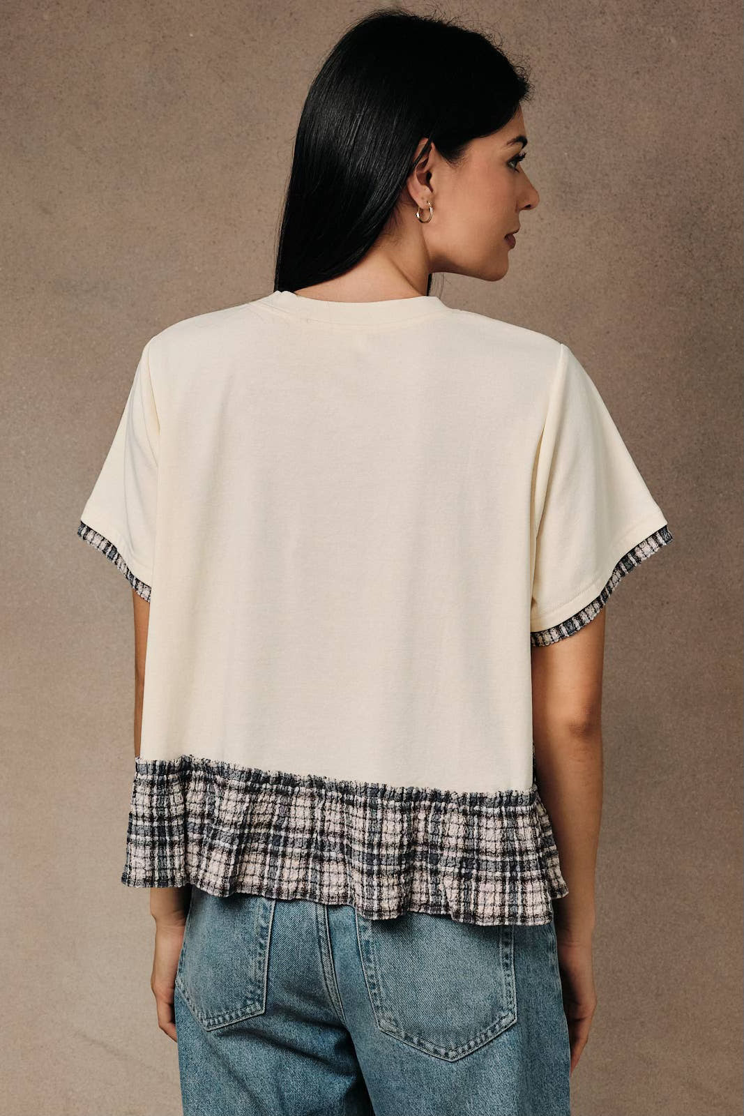 Contrast Plaid Peplum Top