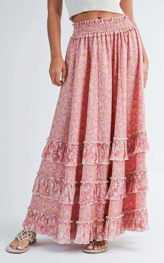Floral Ruffle Maxi Skirt