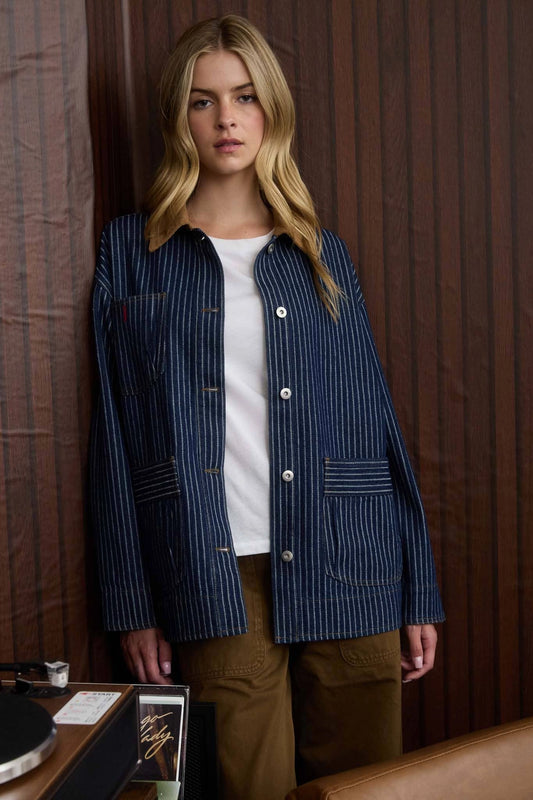 Indigo Pinstripe Denim Shacket