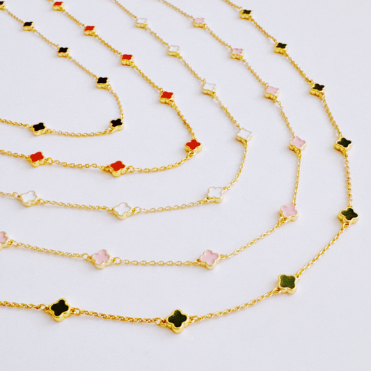 Petite Colored Clover Necklace: Red