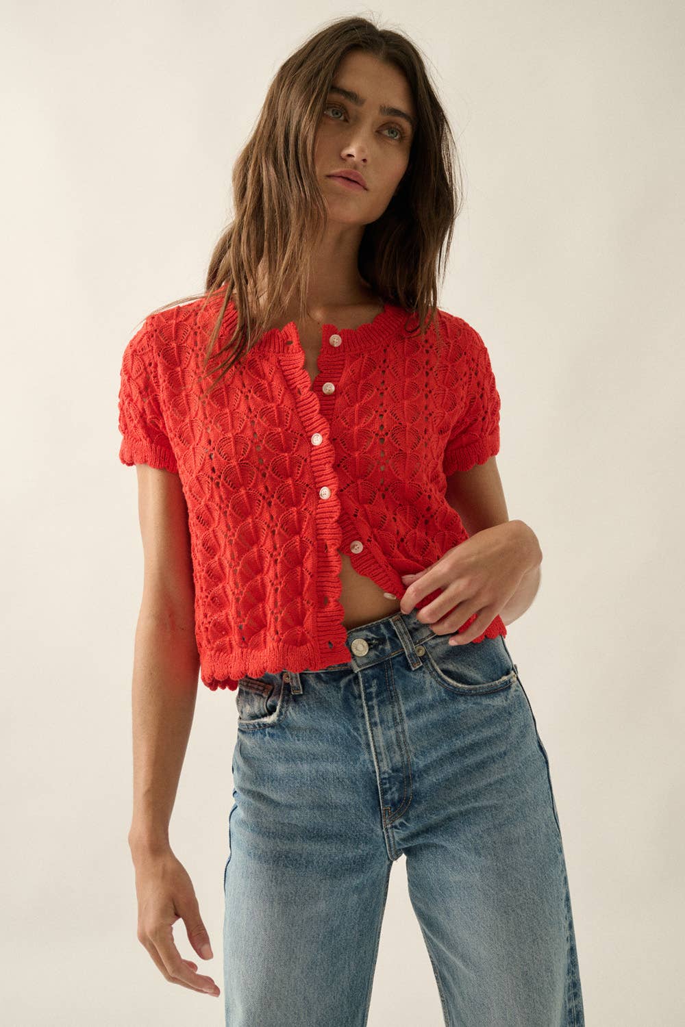 Pointelle Crochet Cardigan