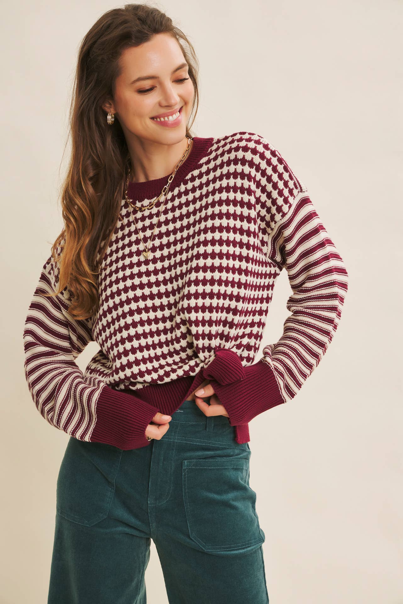 Navy Mixed Knit Stripe Pullover