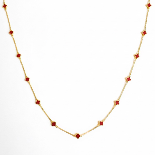 Petite Colored Clover Necklace: Red