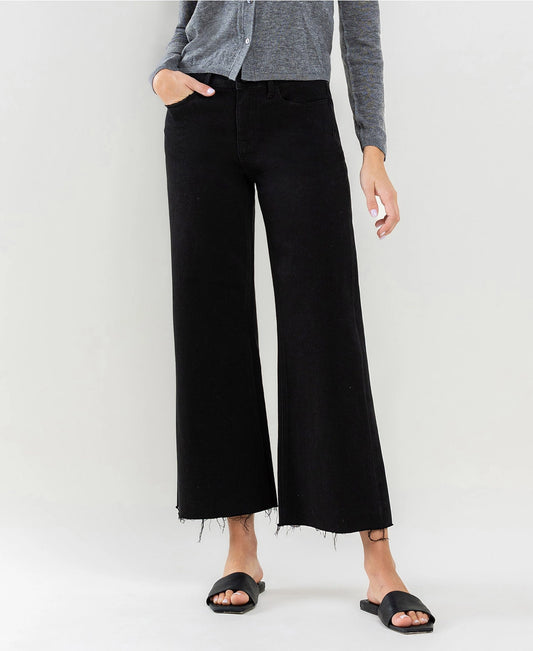 HR Raw Hem Crop Wide Leg Jeans