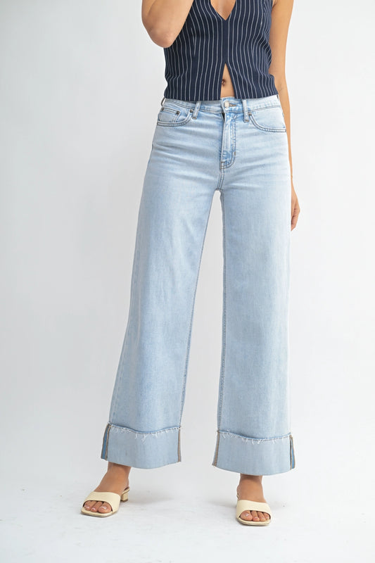 Cuffed Wide Leg Ankle Jeans