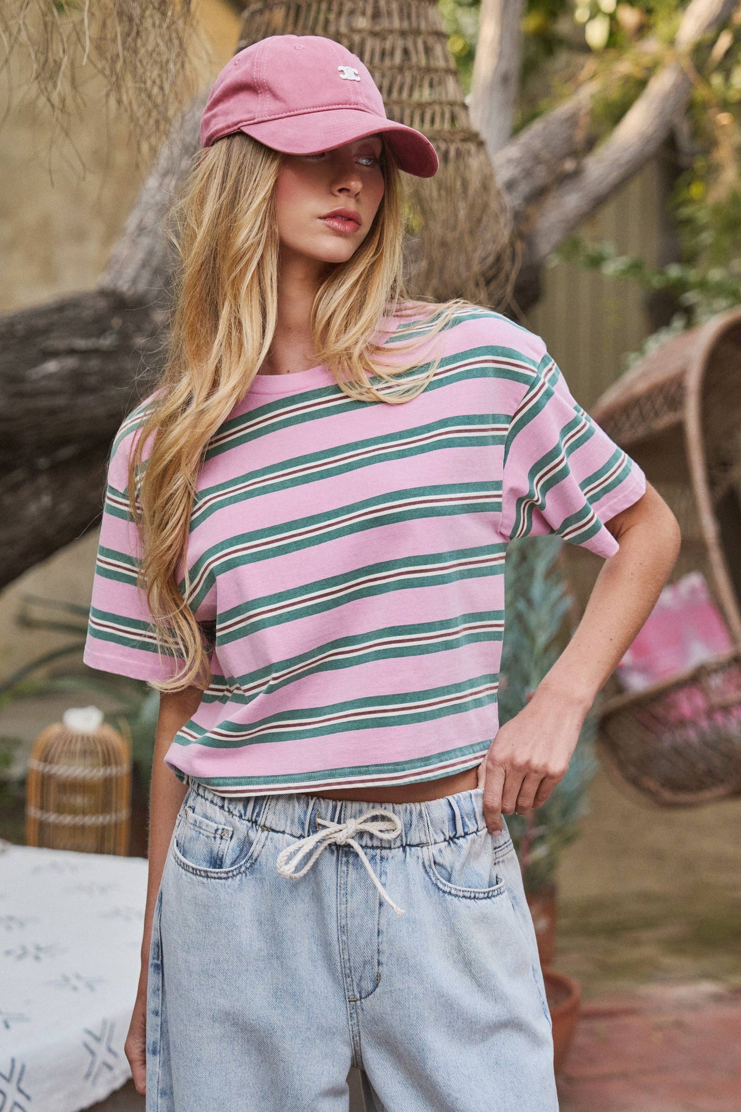 Vintage Washed Striped Cotton Tee