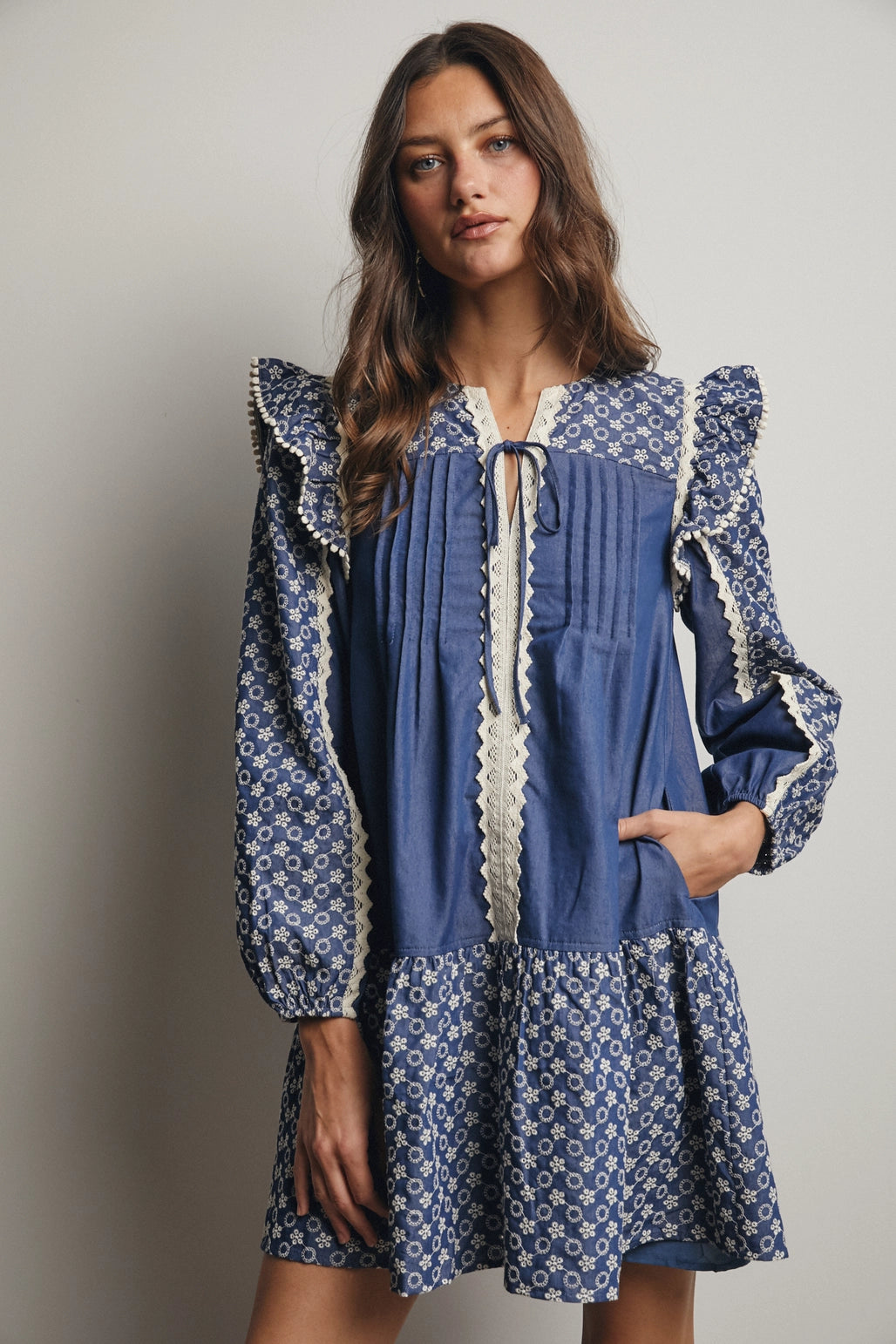 Patchwork Lace Trim Mini Dress