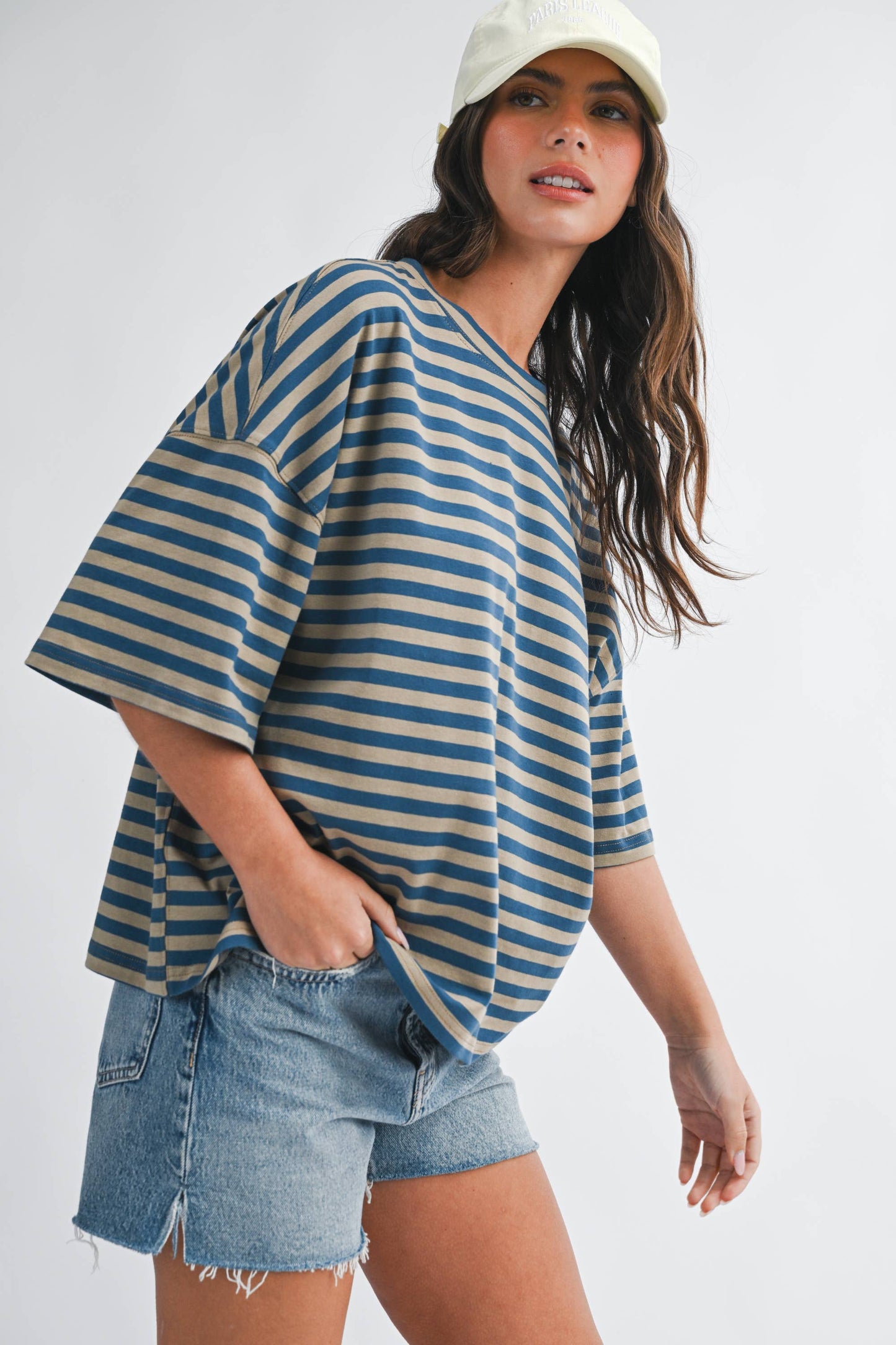 Oversized Stripe Boyfriend Tee I Blue