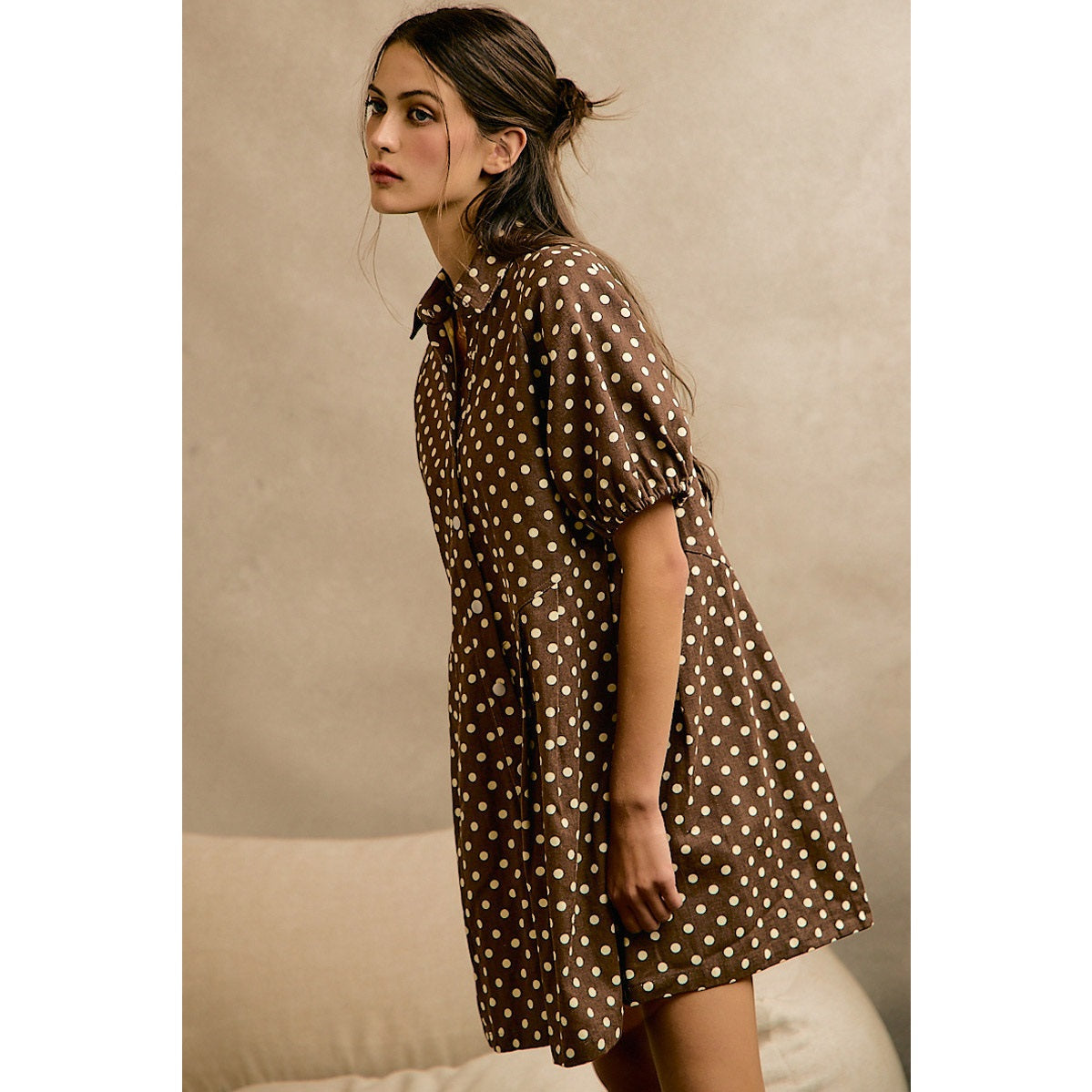 Mocha Polka Dot Collared Dress