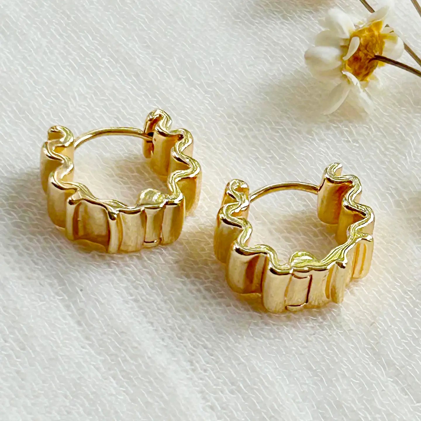 Gold Wave Huggie Hoops