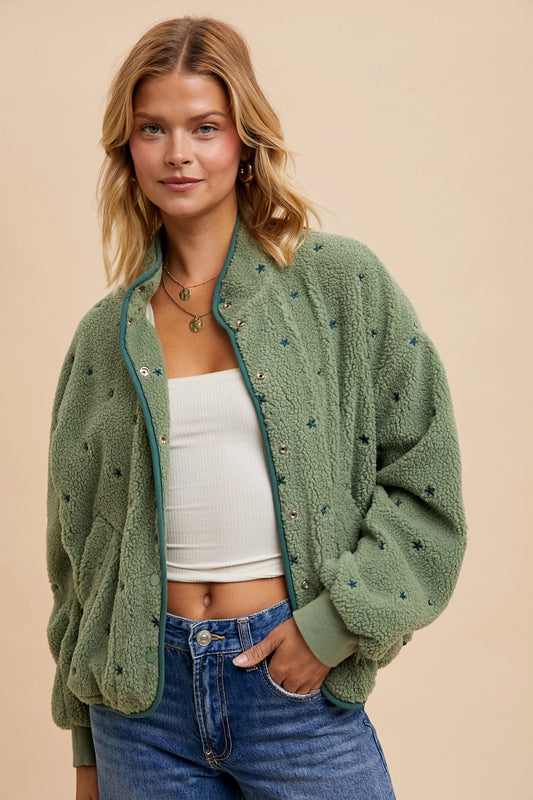 Star Embroidered Sherpa Jacket