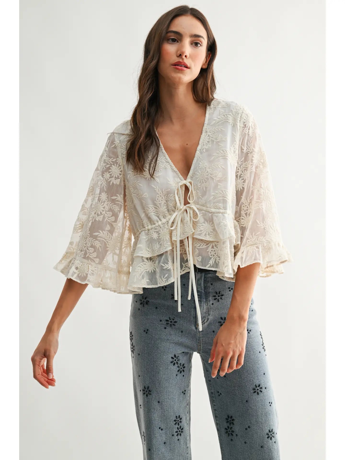 Embroidered Sheer Blouse
