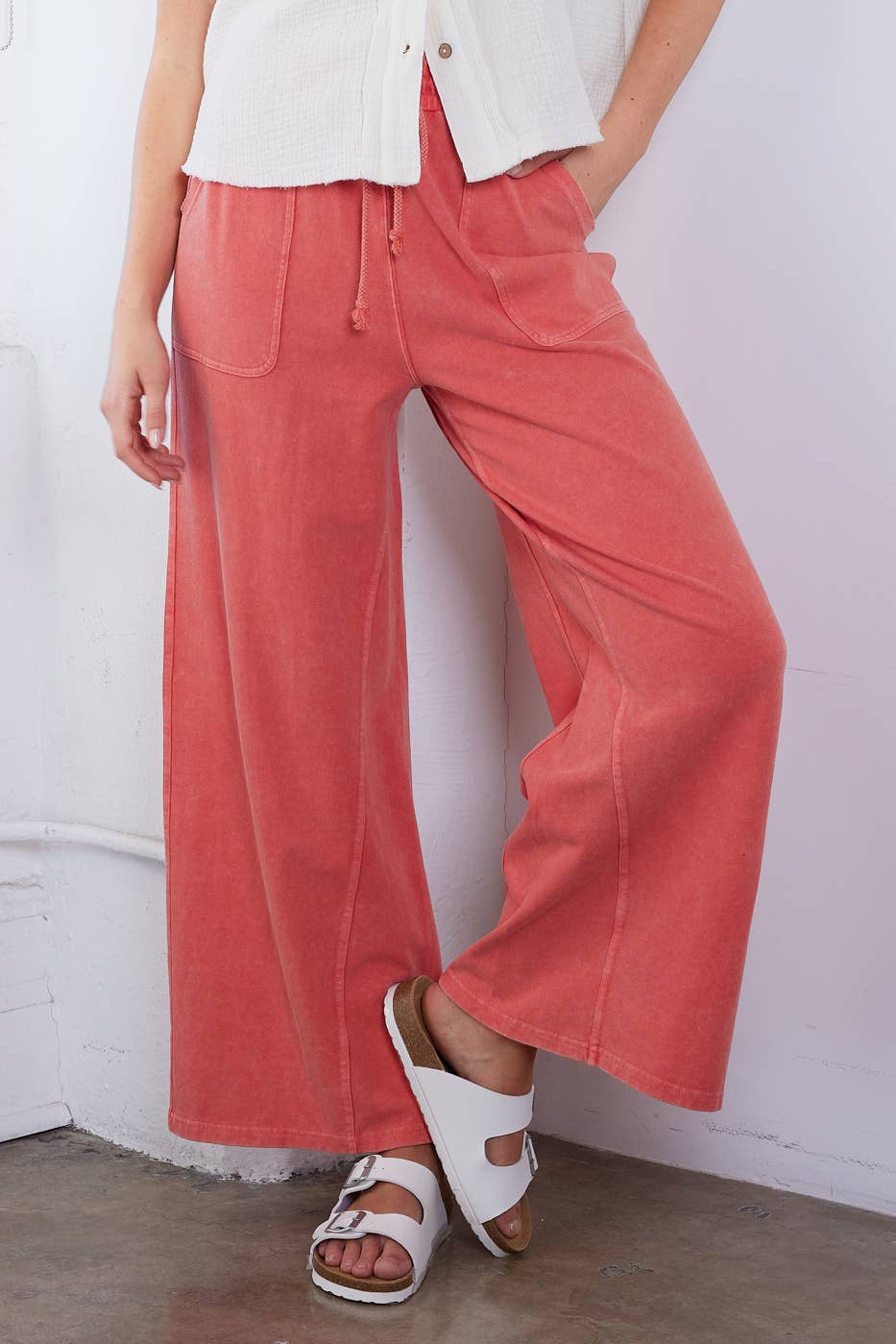 French Terry Wide Leg Pants I Blue