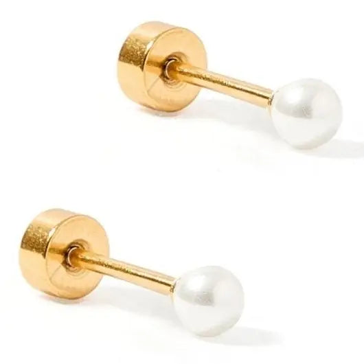 Screwback Stud Earrings - Payton Pearl White 3mm
