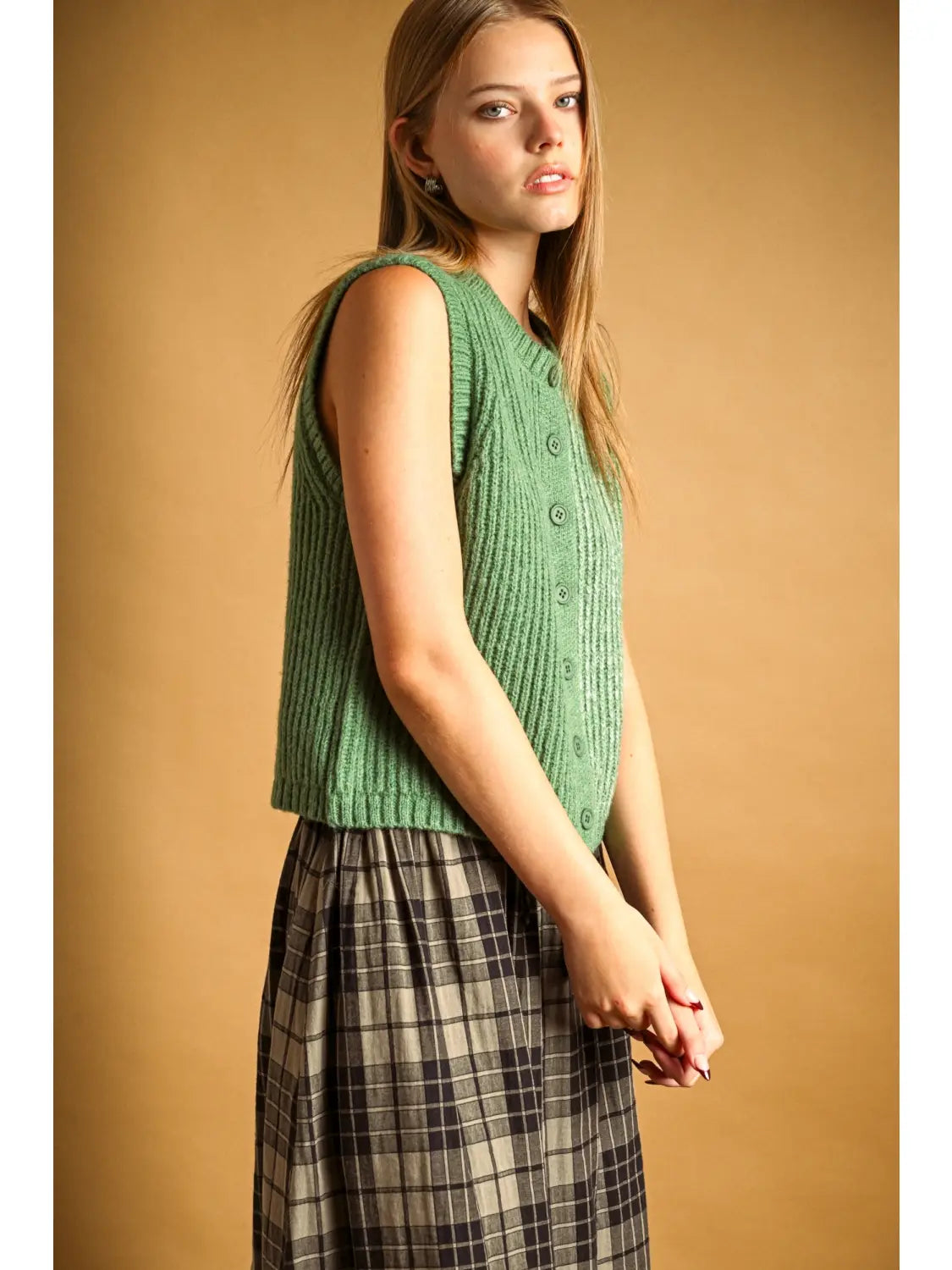 Evergreen Knit Button Vest
