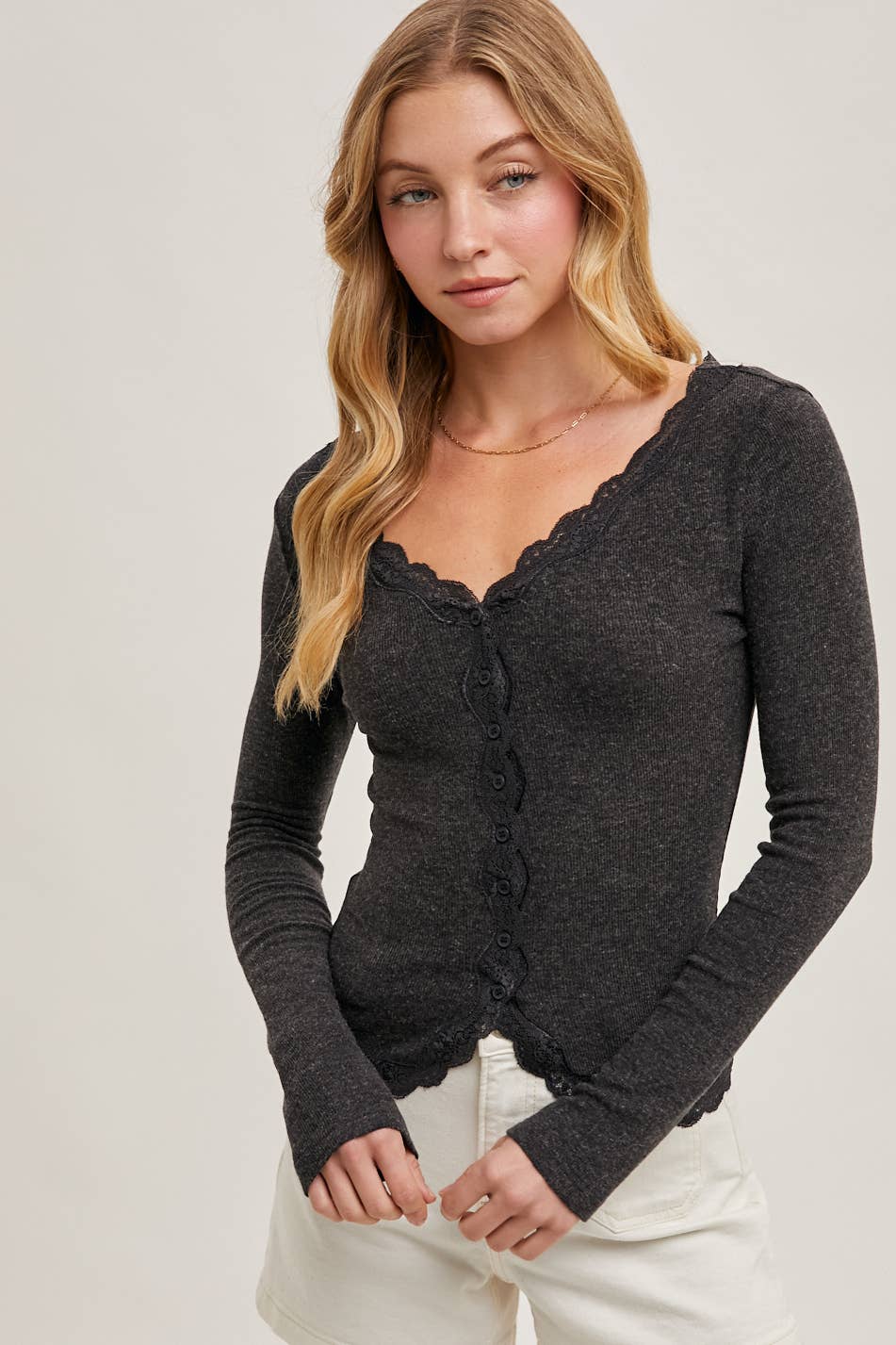Lace Trim Knit Cardigan Top