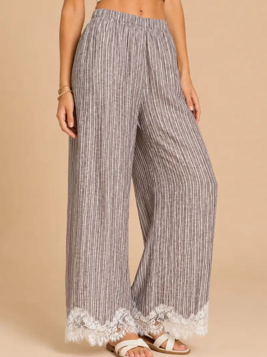 Lace Trimmed Wide Leg Pants