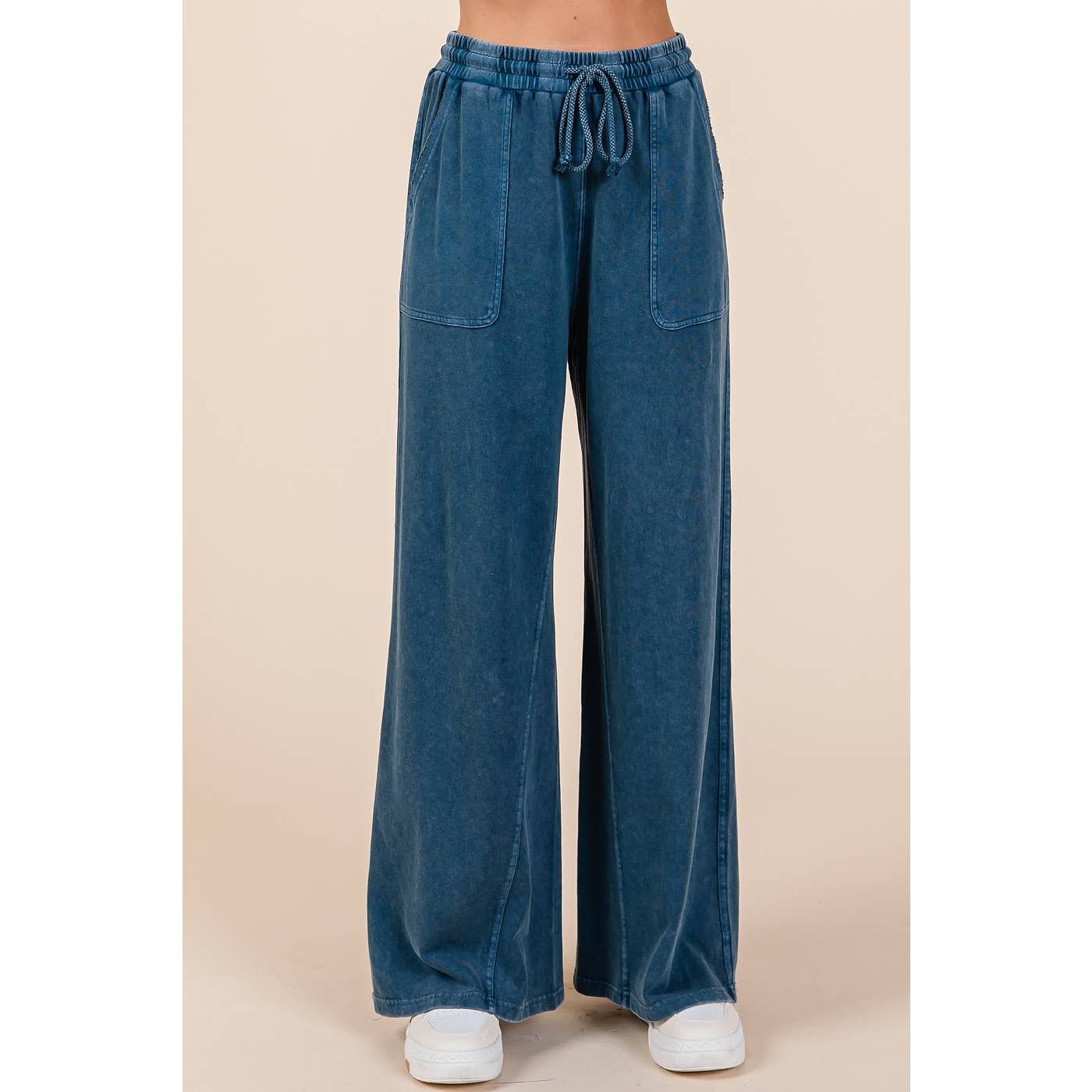 French Terry Wide Leg Pants I Blue