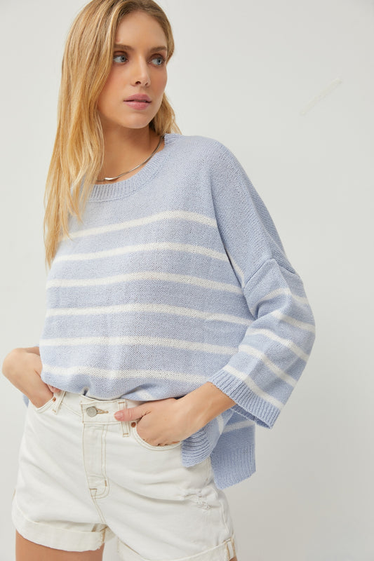 Casual Stripe 3/4 Sleeve Sweater