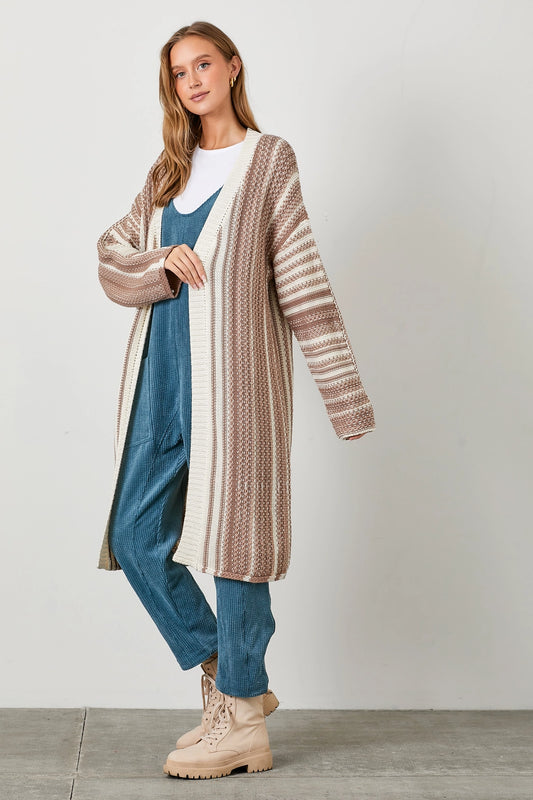 Mixed Stripe Long Sweater Cardigan