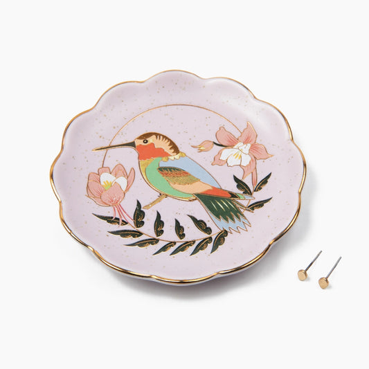 Jewelry Dish & Stud Earring Set - Hummingbird/Lavender