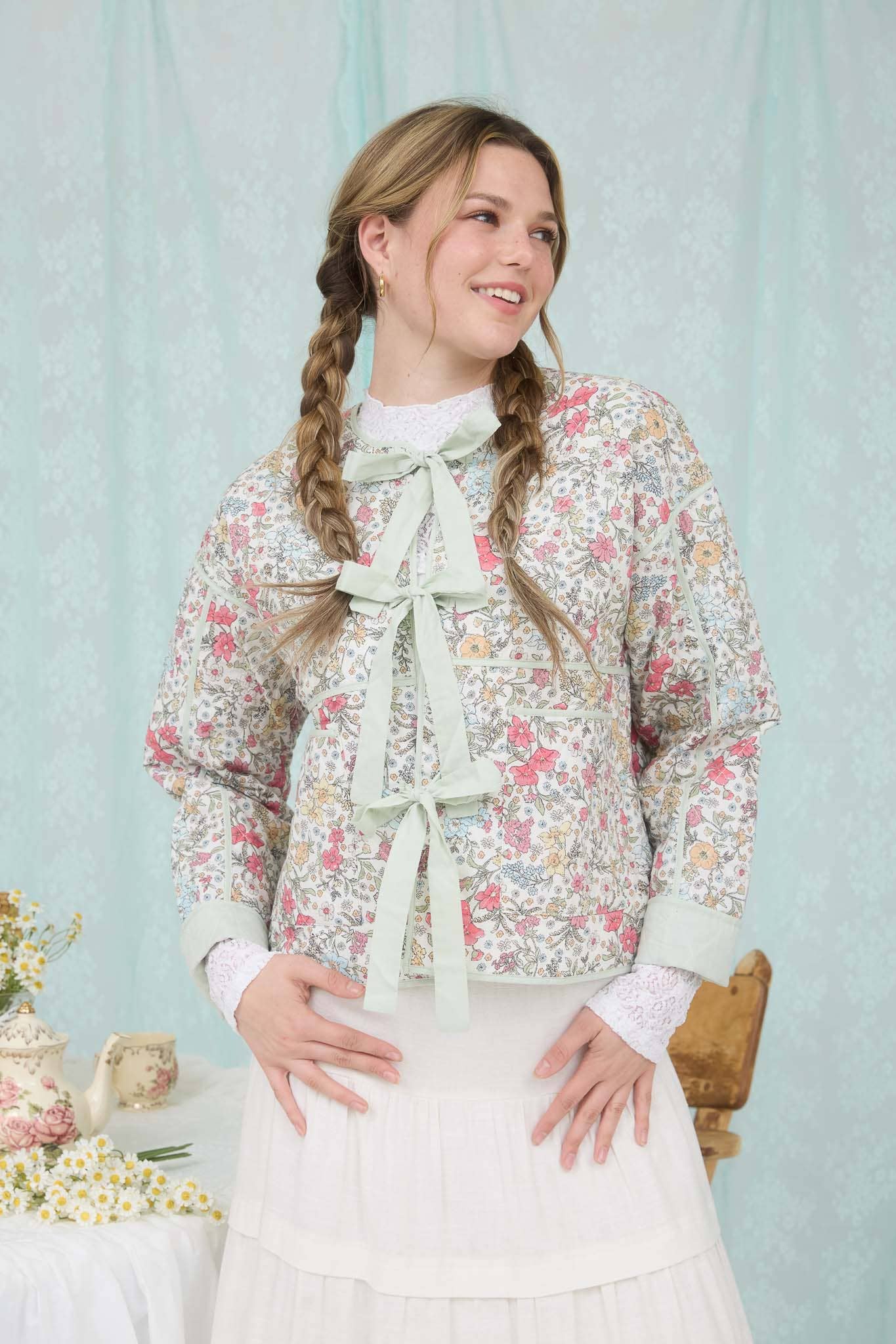 The Bloom Tie-Front Quilted Jacket