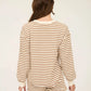 Taupe Stripe Henley Long Sleeve Top