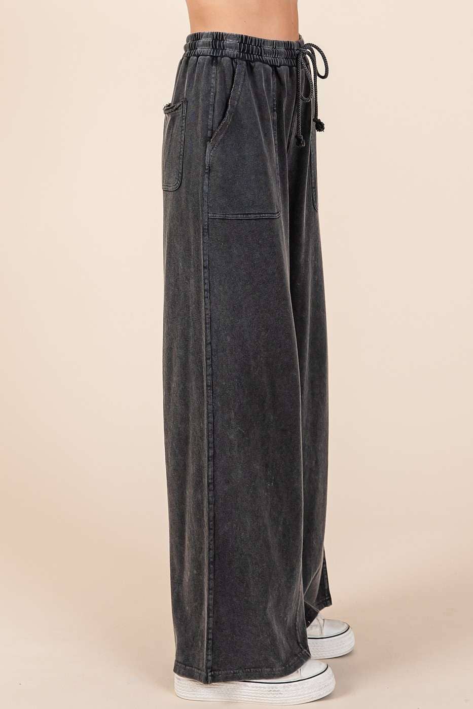 French Terry Wide Leg Pants I Blue