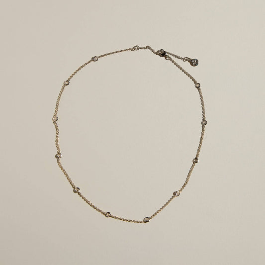 Gold CZ Delicate Saturn Chain Necklace