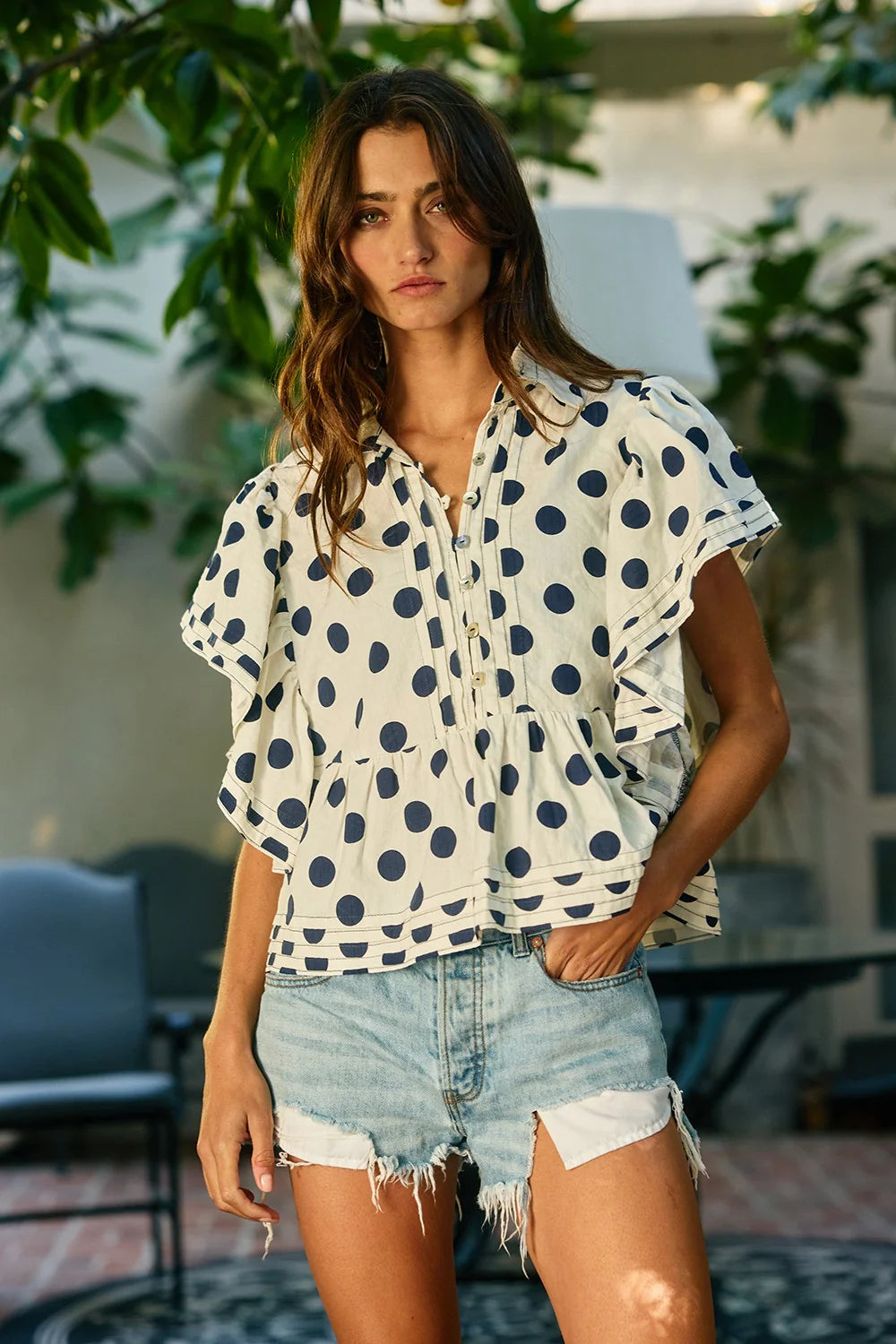 Polka Dot Pintuck Blouse