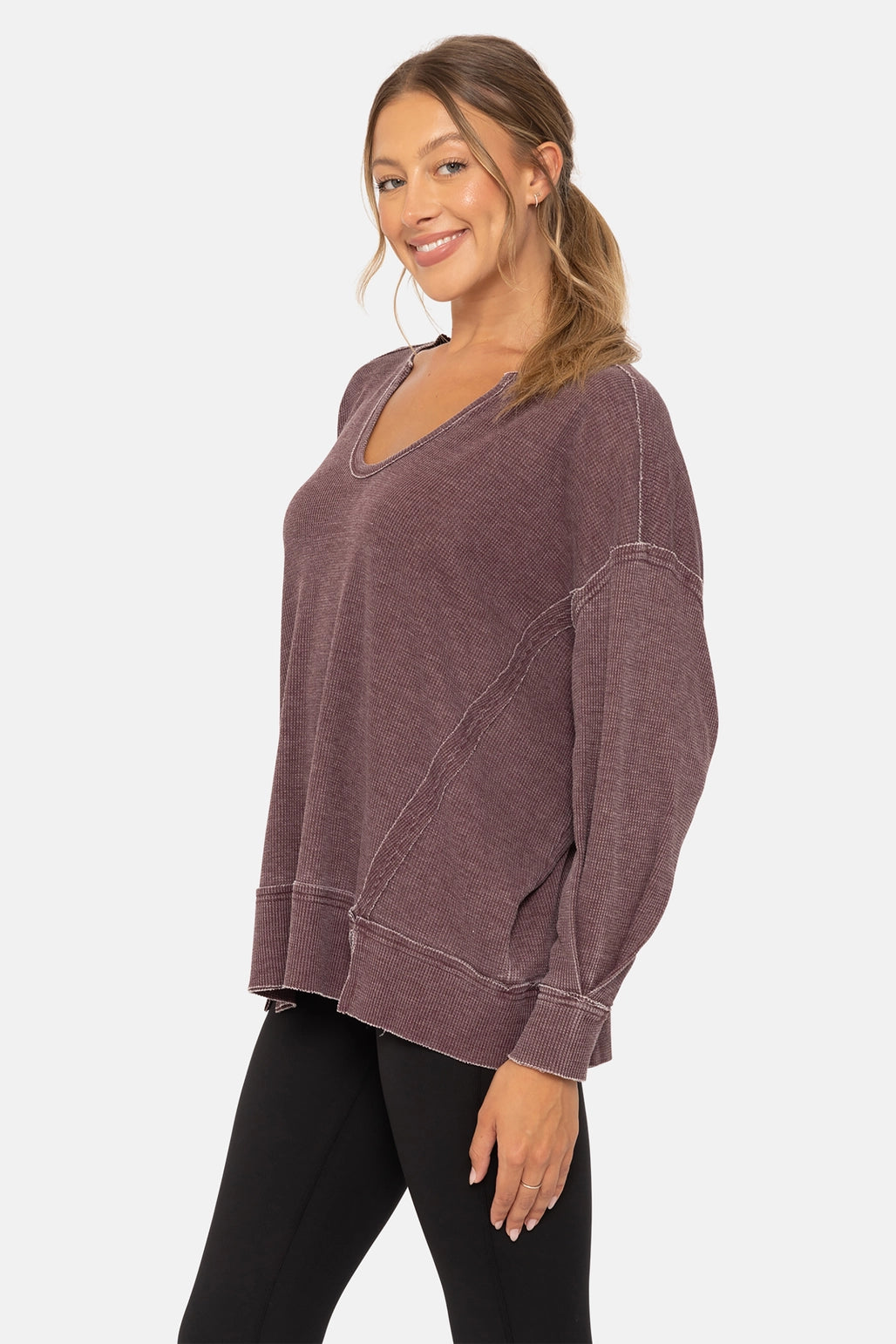 Waffle Knit Oversized Long Sleeve