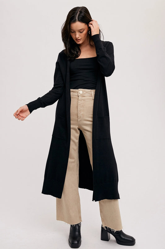 Black Longline Open Cardigan