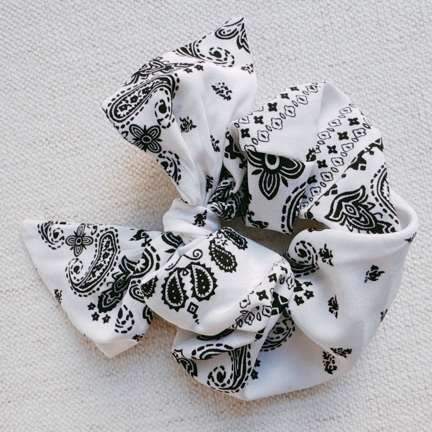Bandana Tied Hair Scrunch: White Bandana