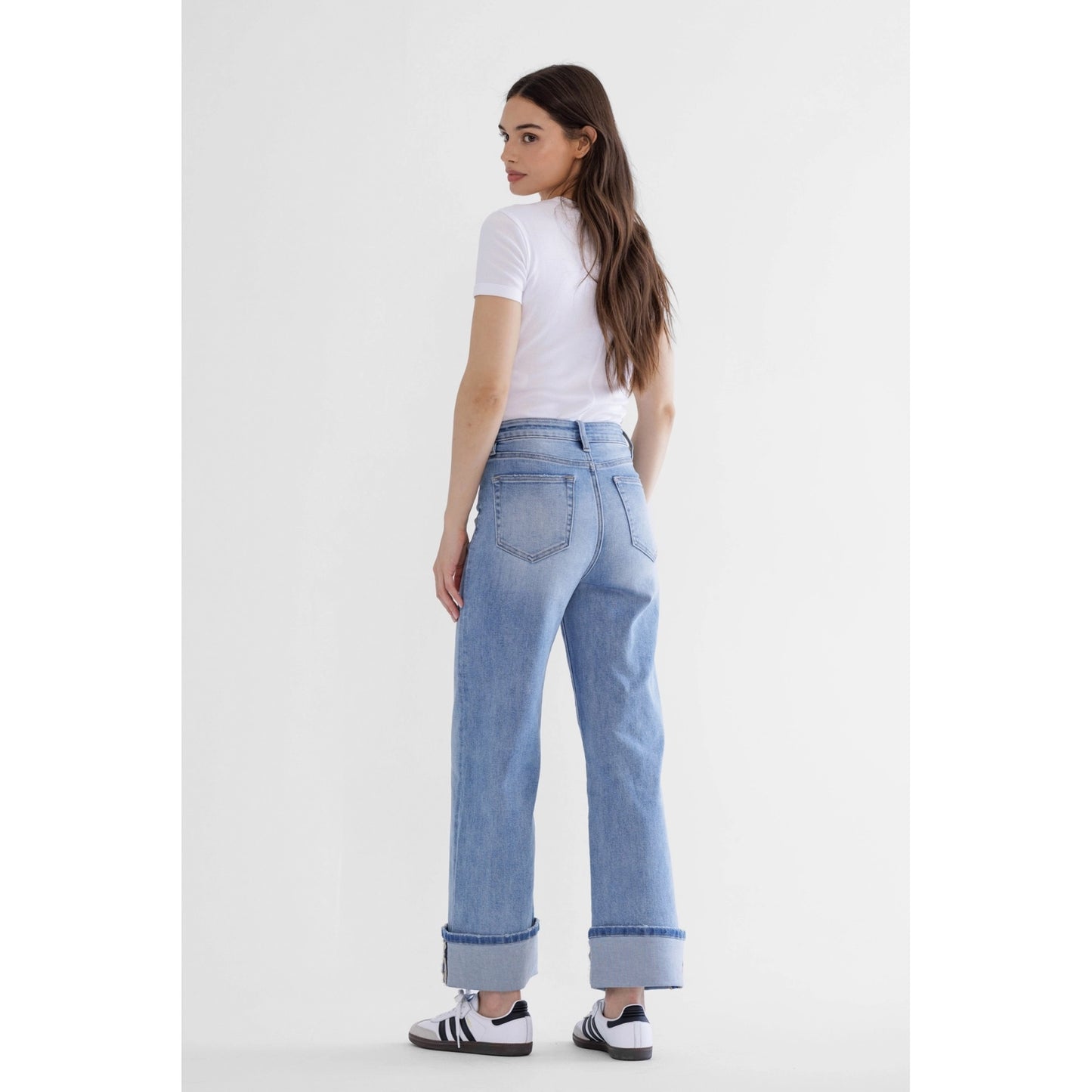Wide Leg Cuffed Denim