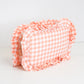 Gingham Ruffle Pouch I Peach