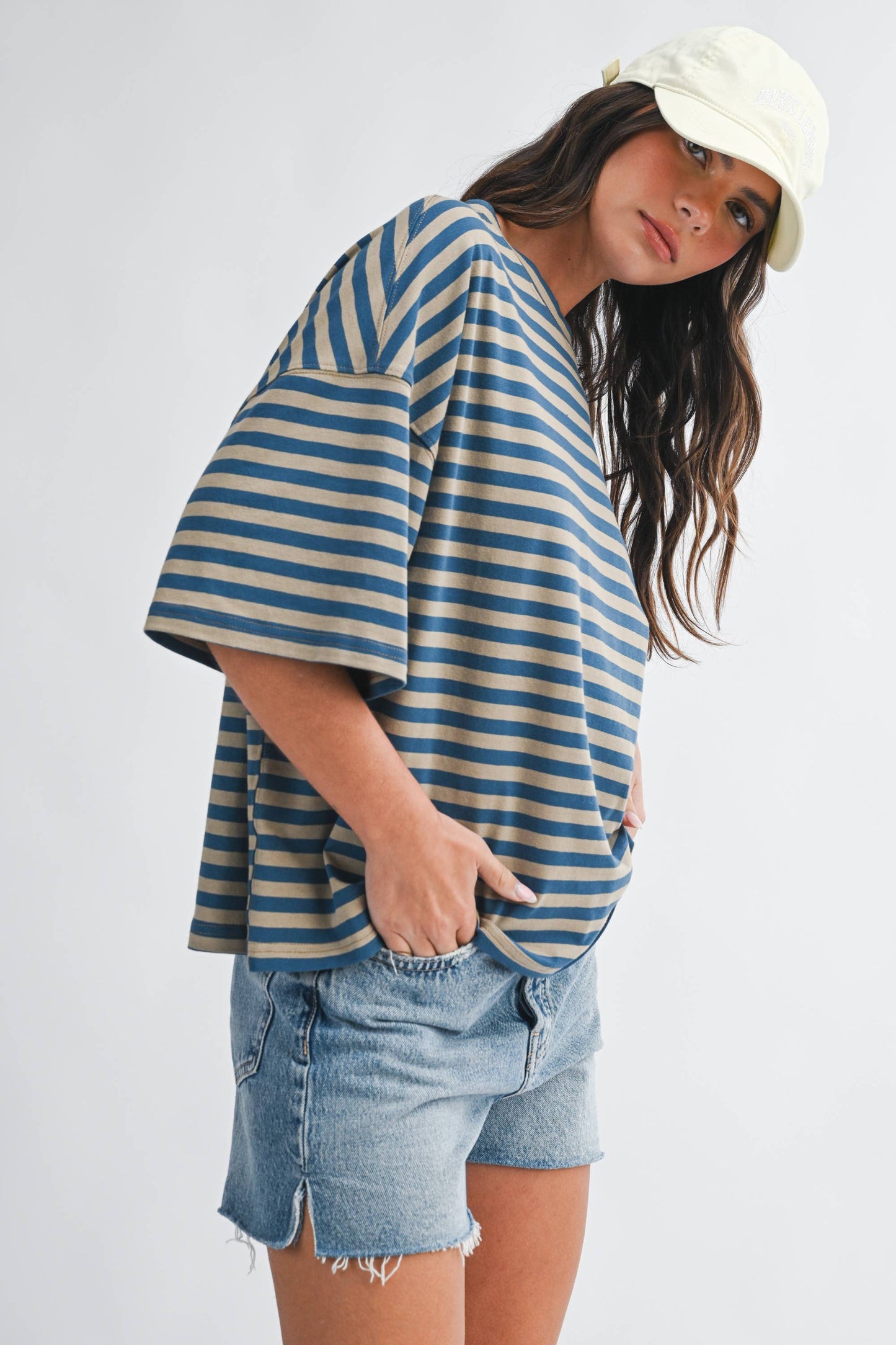 Oversized Stripe Boyfriend Tee I Blue