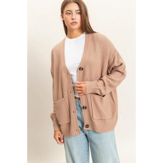 Taupe Button-Front Cardigan