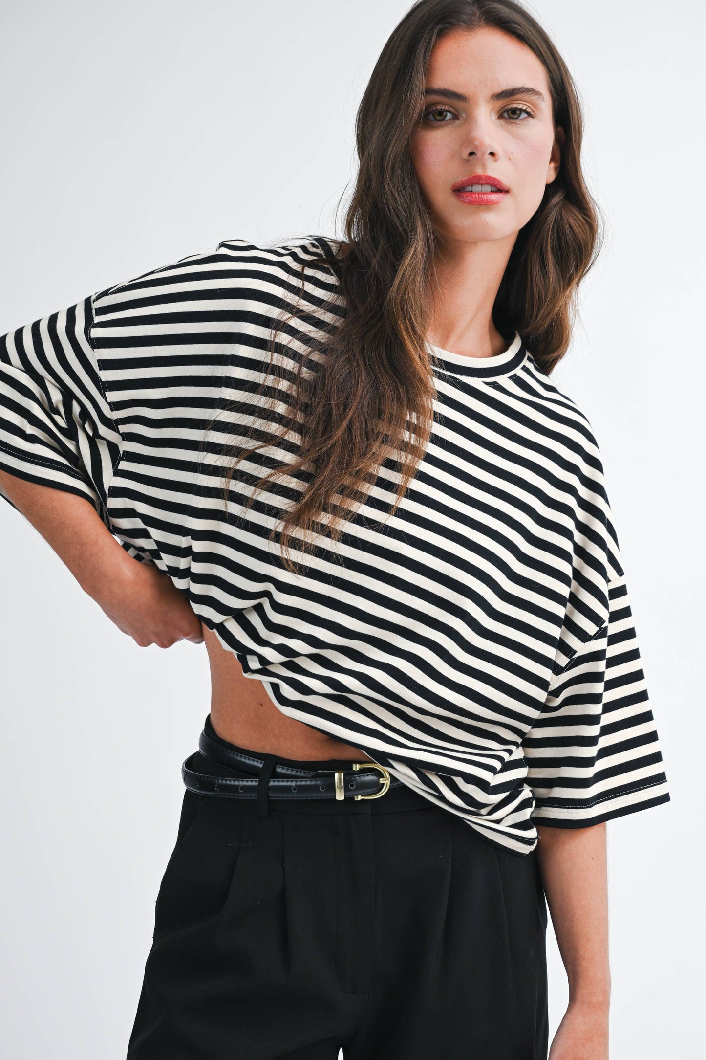 Oversized Stripe Boyfriend Tee I Pink